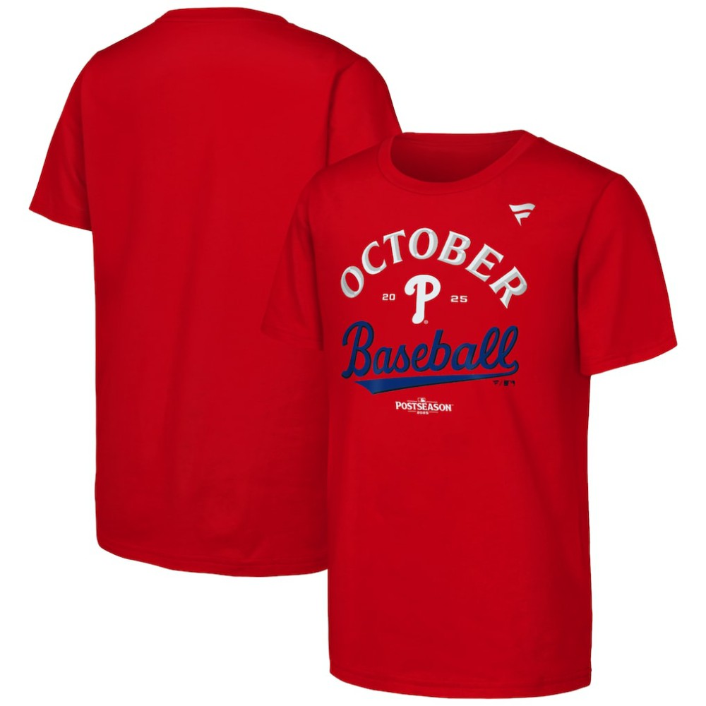 Philadelphia Phillies Fanatics Youth 2025 MLB Postseason Locker Room T-Shirt Near Me