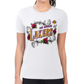 NBA - Los Angeles Lakers G-III 4Her by Carl Banks Women's Super-Slim Fit Lightweight Roses Crew Neck T-Shirt - White