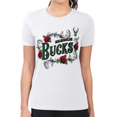 NBA - Milwaukee Bucks G-III 4Her by Carl Banks Women's Super-Slim Fit Lightweight Roses Crew Neck T-Shirt - White