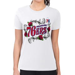 NBA - Philadelphia 76ers G-III 4Her by Carl Banks Women's Super-Slim Fit Lightweight Roses Crew Neck T-Shirt - White