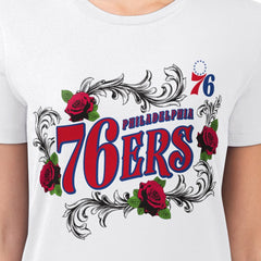 NBA - Philadelphia 76ers G-III 4Her by Carl Banks Women's Super-Slim Fit Lightweight Roses Crew Neck T-Shirt - White