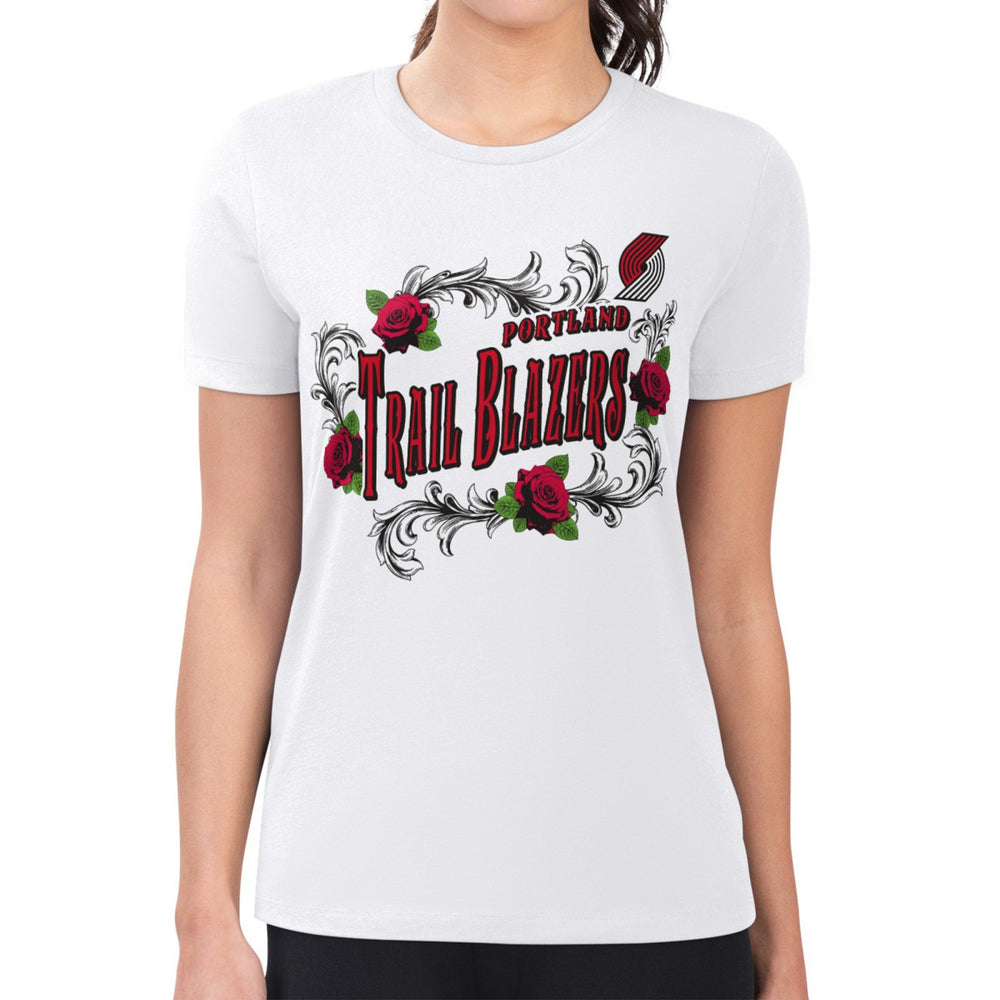 NBA - Portland Trail Blazers G-III 4Her by Carl Banks Women's Super-Slim Fit Lightweight Roses Crew Neck T-Shirt - White
