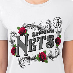 NBA - Brooklyn Nets G-III 4Her by Carl Banks Women's Super-Slim Fit Lightweight Roses Crew Neck T-Shirt - White