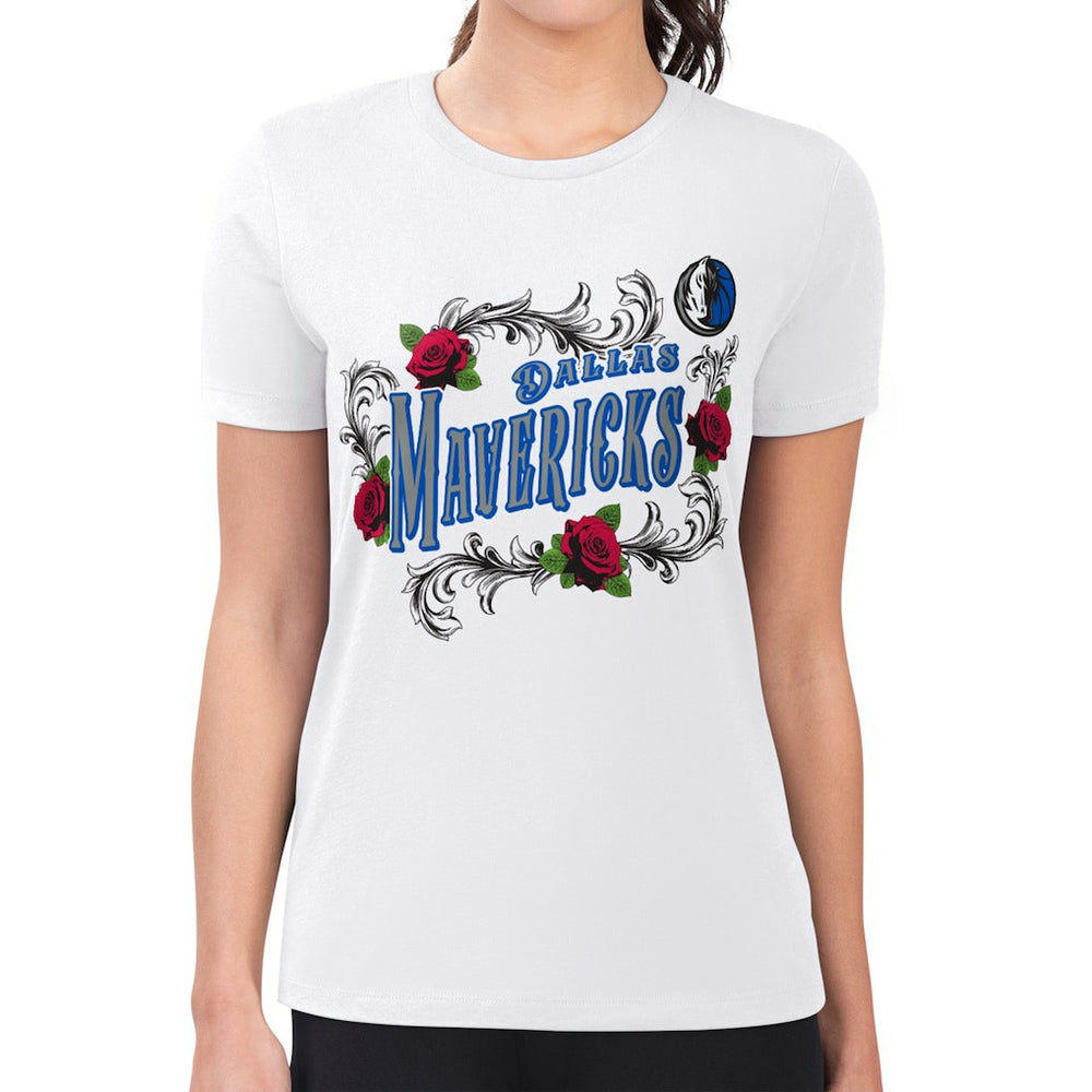 NBA - Dallas Mavericks G-III 4Her by Carl Banks Women's Super-Slim Fit Lightweight Roses Crew Neck T-Shirt - White