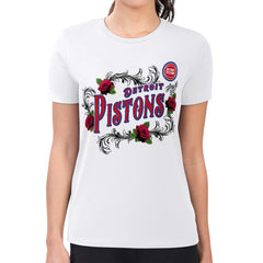 NBA - Detroit Pistons G-III 4Her by Carl Banks Women's Super-Slim Fit Lightweight Roses Crew Neck T-Shirt - White