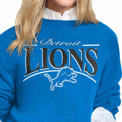 Detroit Lions Starter Women's Arch Stripe Fleece Crewneck Sweatshirt Blue - NFL