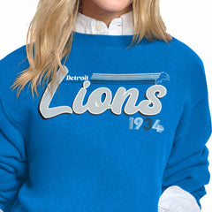 Detroit Lions Starter Women's Groovy Script Fleece Crewneck Sweatshirt Blue - NFL