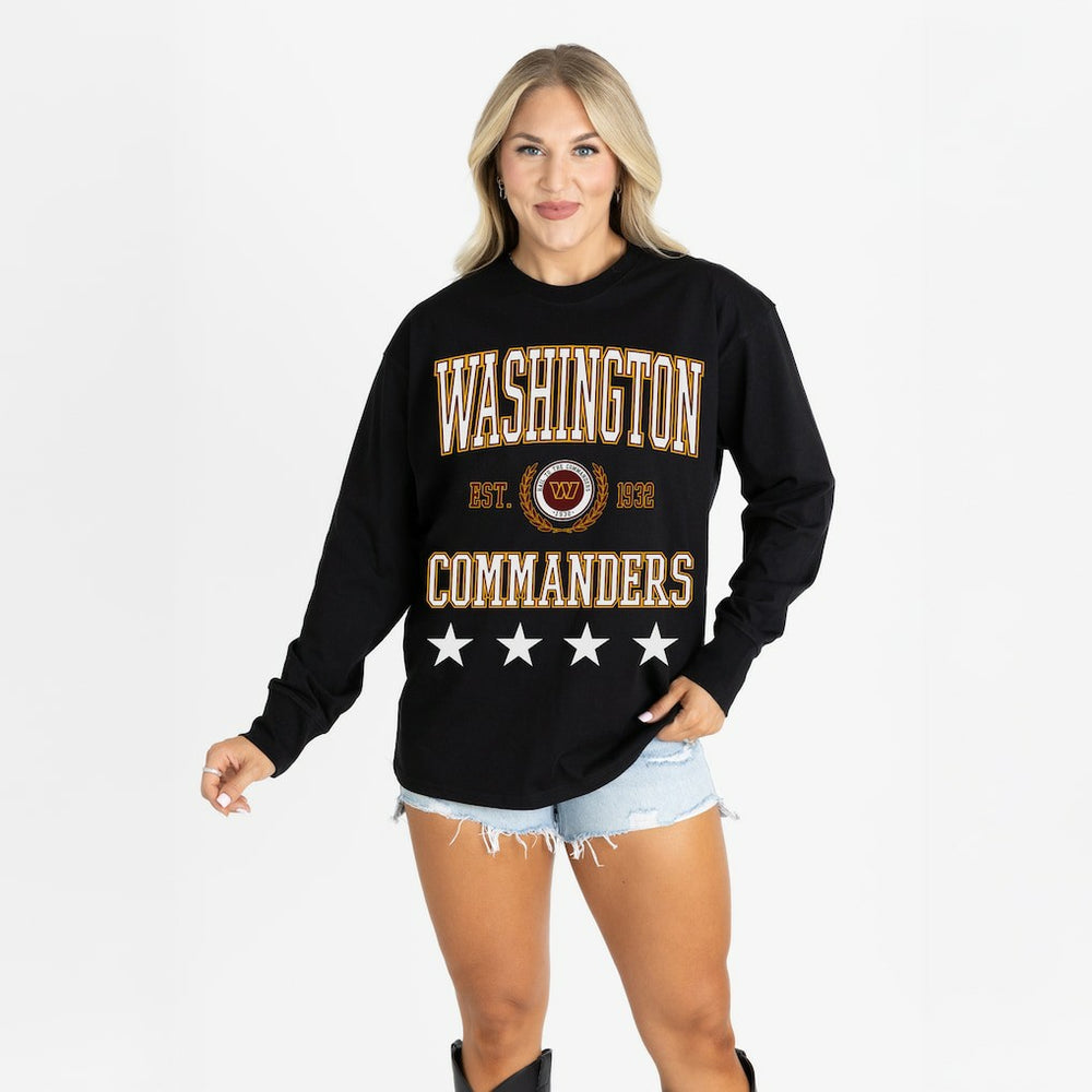 Washington Commanders Gameday Couture Women's Oversized Everyday Star Long Sleeve T-Shirt Black - NFL