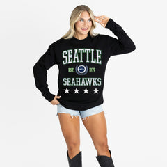 Seattle Seahawks Gameday Couture Women's Oversized Everyday Star Long Sleeve T-Shirt Black - NFL