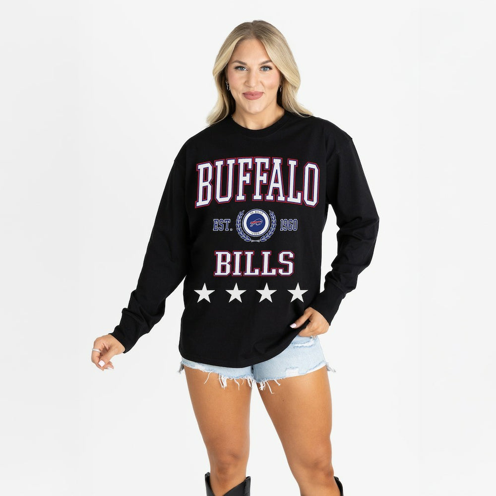 Buffalo Bills Gameday Couture Women's Oversized Everyday Star Long Sleeve T-Shirt Black - NFL
