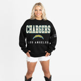 Los Angeles Chargers Gameday Couture Women's Oversized Level Up Black Label Premium Fleece Sweatshirt Black - NFL