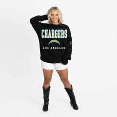 Los Angeles Chargers Gameday Couture Women's Oversized Level Up Black Label Premium Fleece Sweatshirt Black - NFL