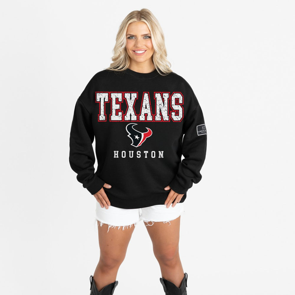 Houston Texans Gameday Couture Women's Oversized Level Up Black Label Premium Fleece Sweatshirt Black - NFL