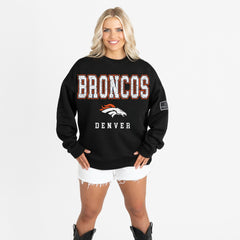 Denver Broncos Gameday Couture Women's Oversized Level Up Black Label Premium Fleece Sweatshirt Black - NFL