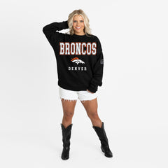 Denver Broncos Gameday Couture Women's Oversized Level Up Black Label Premium Fleece Sweatshirt Black - NFL