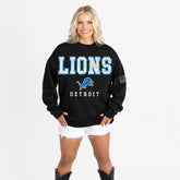 Detroit Lions Gameday Couture Women's Oversized Level Up Black Label Premium Fleece Sweatshirt Black - NFL