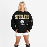 Pittsburgh Steelers Gameday Couture Women's Oversized Level Up Black Label Premium Fleece Sweatshirt Black - NFL