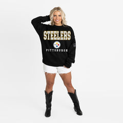 Pittsburgh Steelers Gameday Couture Women's Oversized Level Up Black Label Premium Fleece Sweatshirt Black - NFL