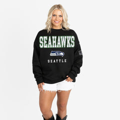 Seattle Seahawks Gameday Couture Women's Oversized Level Up Black Label Premium Fleece Sweatshirt Black - NFL