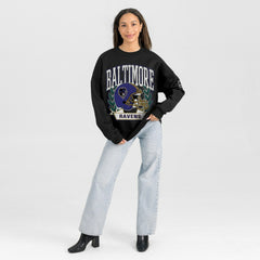 Baltimore Ravens Gameday Couture Women's Oversized Victory Lane Black Label Premium Fleece Sweatshirt Black - NFL