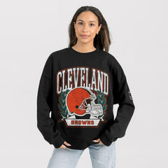 Cleveland Browns Gameday Couture Women's Oversized Victory Lane Black Label Premium Fleece Sweatshirt Black - NFL