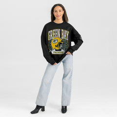 Green Bay Packers Gameday Couture Women's Oversized Victory Lane Black Label Premium Fleece Sweatshirt Black - NFL