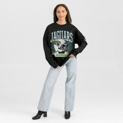 Jacksonville Jaguars Gameday Couture Women's Oversized Victory Lane Black Label Premium Fleece Sweatshirt Black - NFL