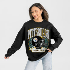 Pittsburgh Steelers Gameday Couture Women's Oversized Victory Lane Black Label Premium Fleece Sweatshirt Black - NFL