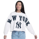 New York Yankees G-III 4Her by Carl Banks Women's Bleachers Cropped Pullover Sweatshirt Lifestyle