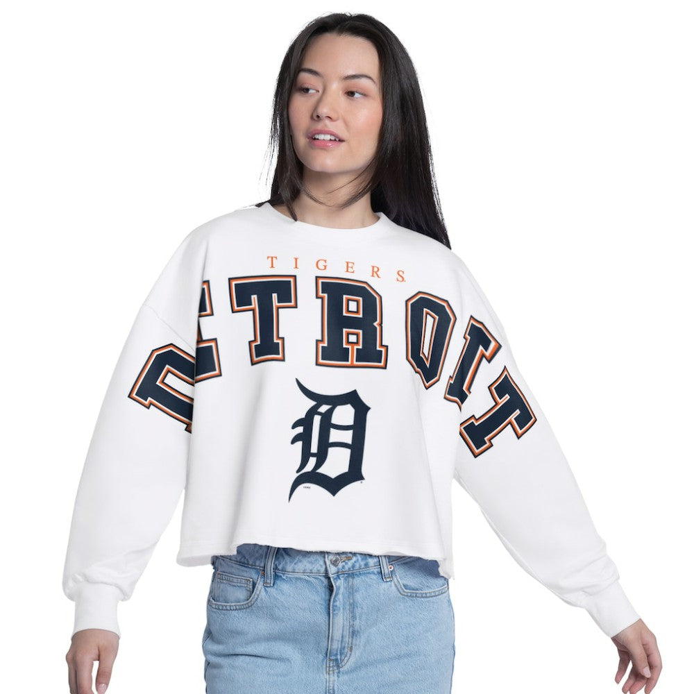 Detroit Tigers G-III 4Her by Carl Banks Women's Bleachers Cropped Pullover Sweatshirt discount