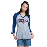 Texas Rangers G-III 4Her by Carl Banks Women's Speed Training 3/4-Sleeve Rhinestone V-Neck T-Shirt Clearance