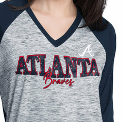 Atlanta Braves G-III 4Her by Carl Banks Women's Speed Training 3/4-Sleeve Rhinestone V-Neck T-Shirt Sale