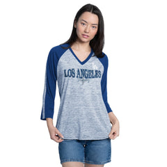 Los Angeles Dodgers G-III 4Her by Carl Banks Women's Speed Training 3/4-Sleeve Rhinestone V-Neck T-Shirt Lifestyle