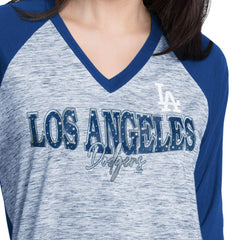 Los Angeles Dodgers G-III 4Her by Carl Banks Women's Speed Training 3/4-Sleeve Rhinestone V-Neck T-Shirt Lifestyle