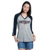 Detroit Tigers G-III 4Her by Carl Banks Women's Speed Training 3/4-Sleeve Rhinestone V-Neck T-Shirt Lifestyle
