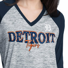 Detroit Tigers G-III 4Her by Carl Banks Women's Speed Training 3/4-Sleeve Rhinestone V-Neck T-Shirt Lifestyle