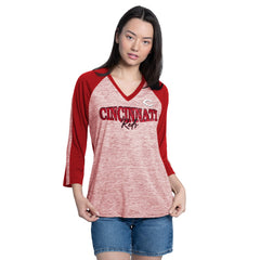 Cincinnati Reds G-III 4Her by Carl Banks Women's Speed Training 3/4-Sleeve Rhinestone V-Neck T-Shirt Lifestyle