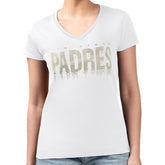 San Diego Padres G-III 4Her by Carl Banks Women's Metallic Drop Lightweight V-Neck T-Shirt Clearance