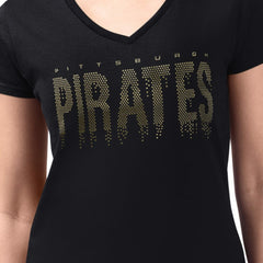 Pittsburgh Pirates G-III 4Her by Carl Banks Women's Metallic Drop Lightweight V-Neck T-Shirt discount