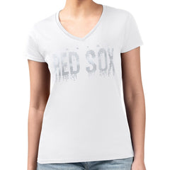 Boston Red Sox G-III 4Her by Carl Banks Women's Metallic Drop Lightweight V-Neck T-Shirt On Sale
