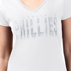 Philadelphia Phillies G-III 4Her by Carl Banks Women's Metallic Drop Lightweight V-Neck T-Shirt for sale