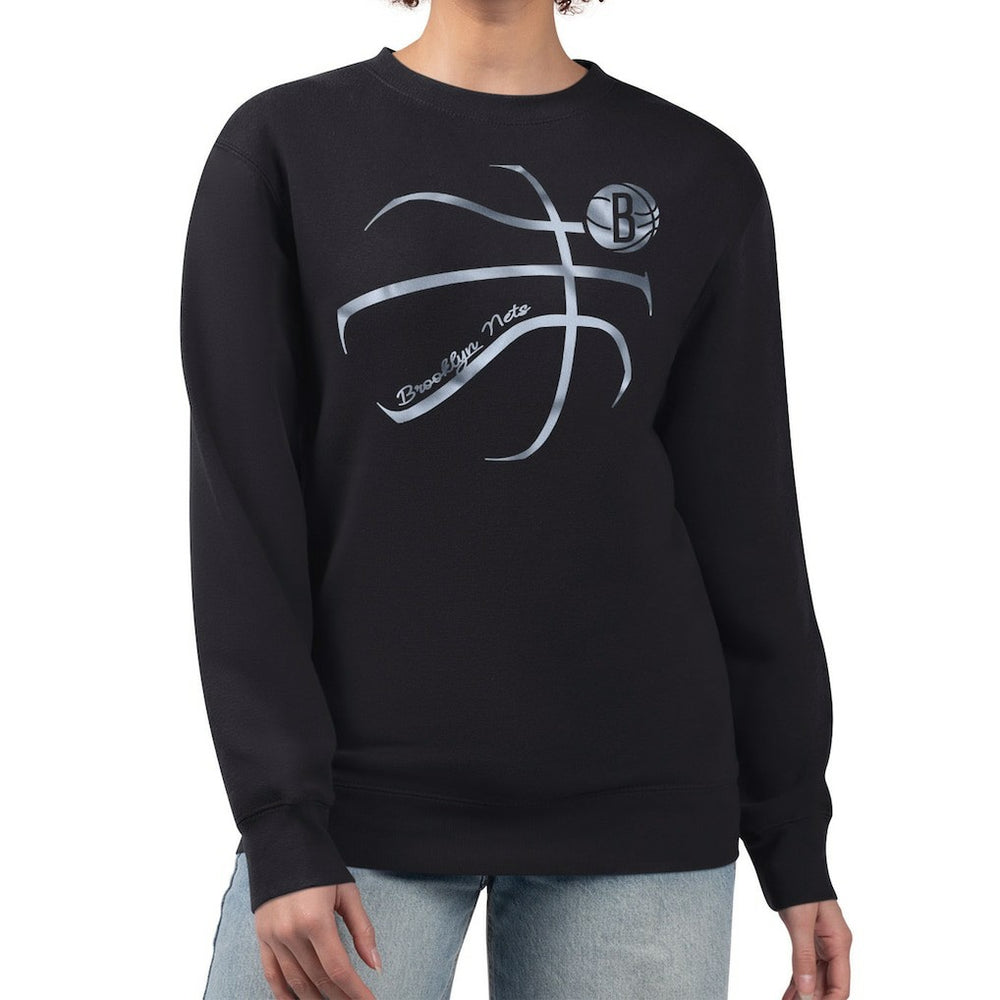 NBA - Brooklyn Nets G-III 4Her by Carl Banks Women's Metallic Print Basketball Sketch Fleece Sweatshirt - Black