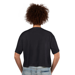 Super Bowl LX G-III 4Her by Carl Banks Women's Play Ball Oversized Rhinestone Cropped T-Shirt Black - NFL