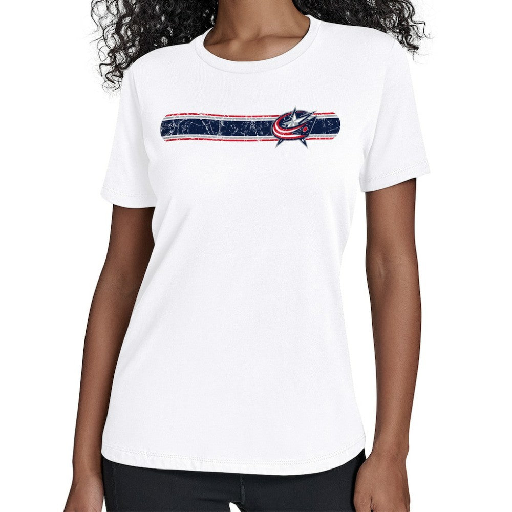 Columbus Blue Jackets - Starter Women's Team Stripe T-Shirt White