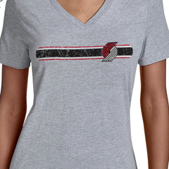 NBA - Portland Trail Blazers Starter Women's Team Stripe V-Neck T-Shirt - Gray