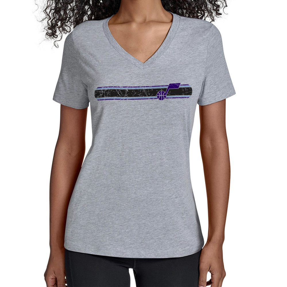 NBA - Utah Jazz Starter Women's Team Stripe V-Neck T-Shirt - Gray