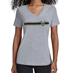 NBA - Milwaukee Bucks Starter Women's Team Stripe V-Neck T-Shirt - Gray