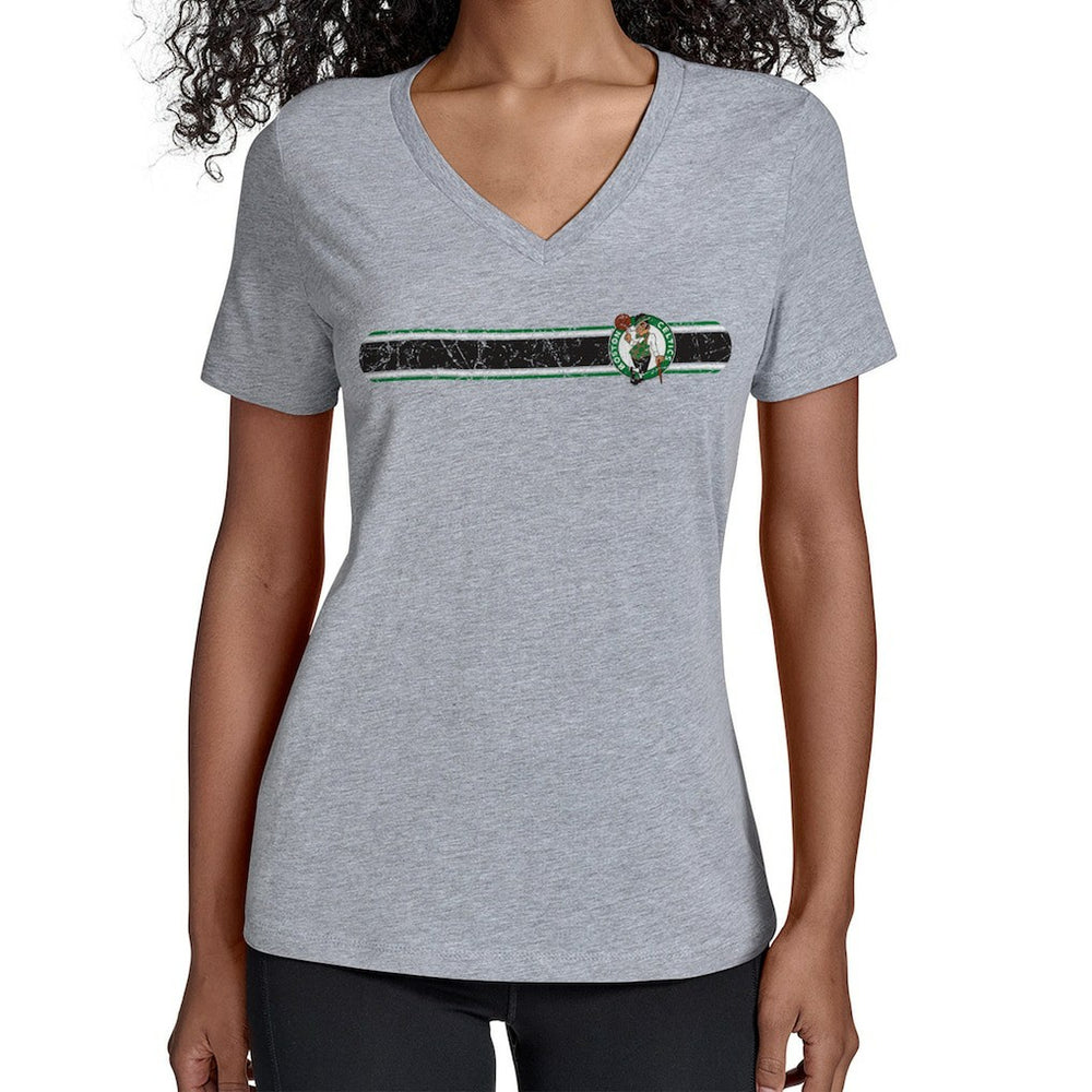 NBA - Boston Celtics Starter Women's Team Stripe V-Neck T-Shirt - Gray