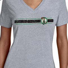 NBA - Boston Celtics Starter Women's Team Stripe V-Neck T-Shirt - Gray