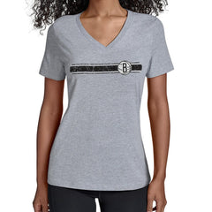 NBA - Brooklyn Nets Starter Women's Team Stripe V-Neck T-Shirt - Gray
